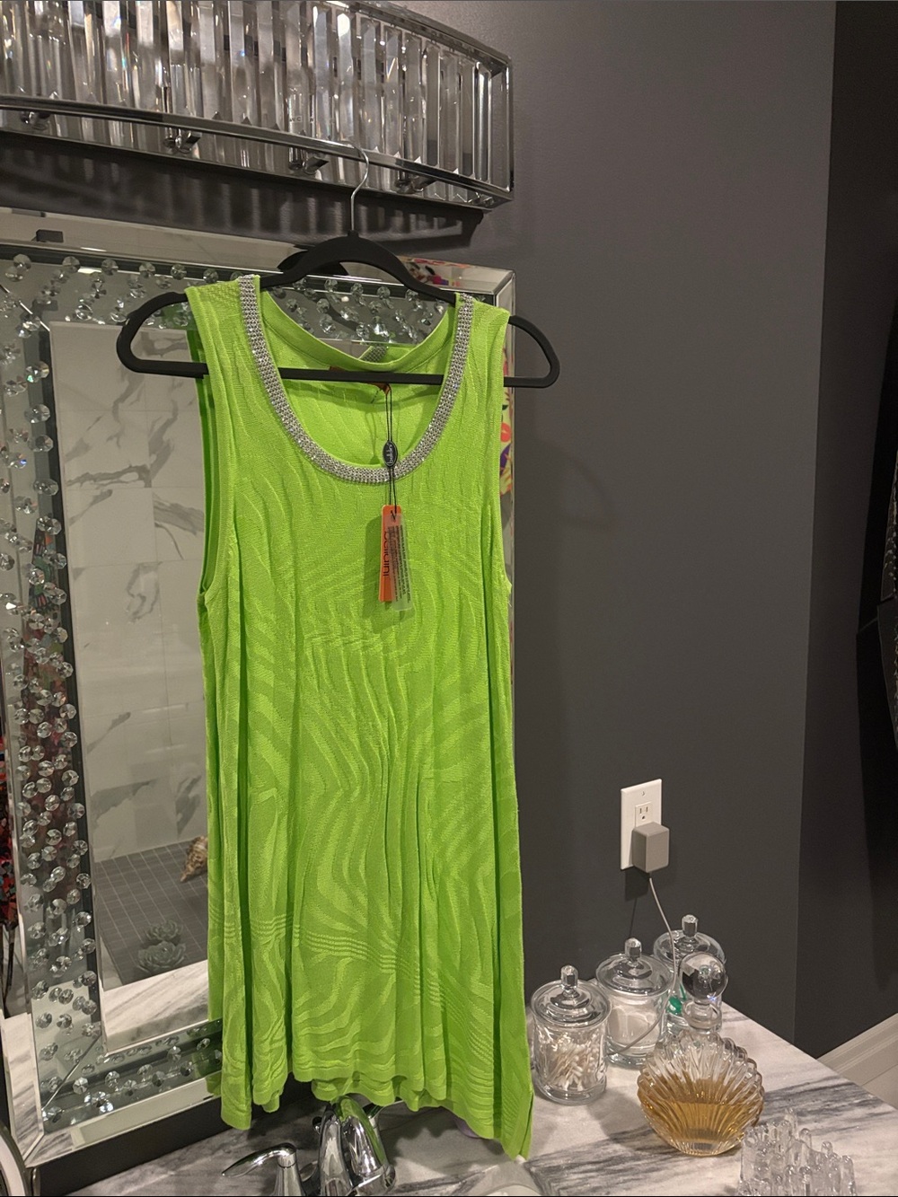 Lime Green Sleeveless Embellished Neck Tunic Top size extra large in lime green